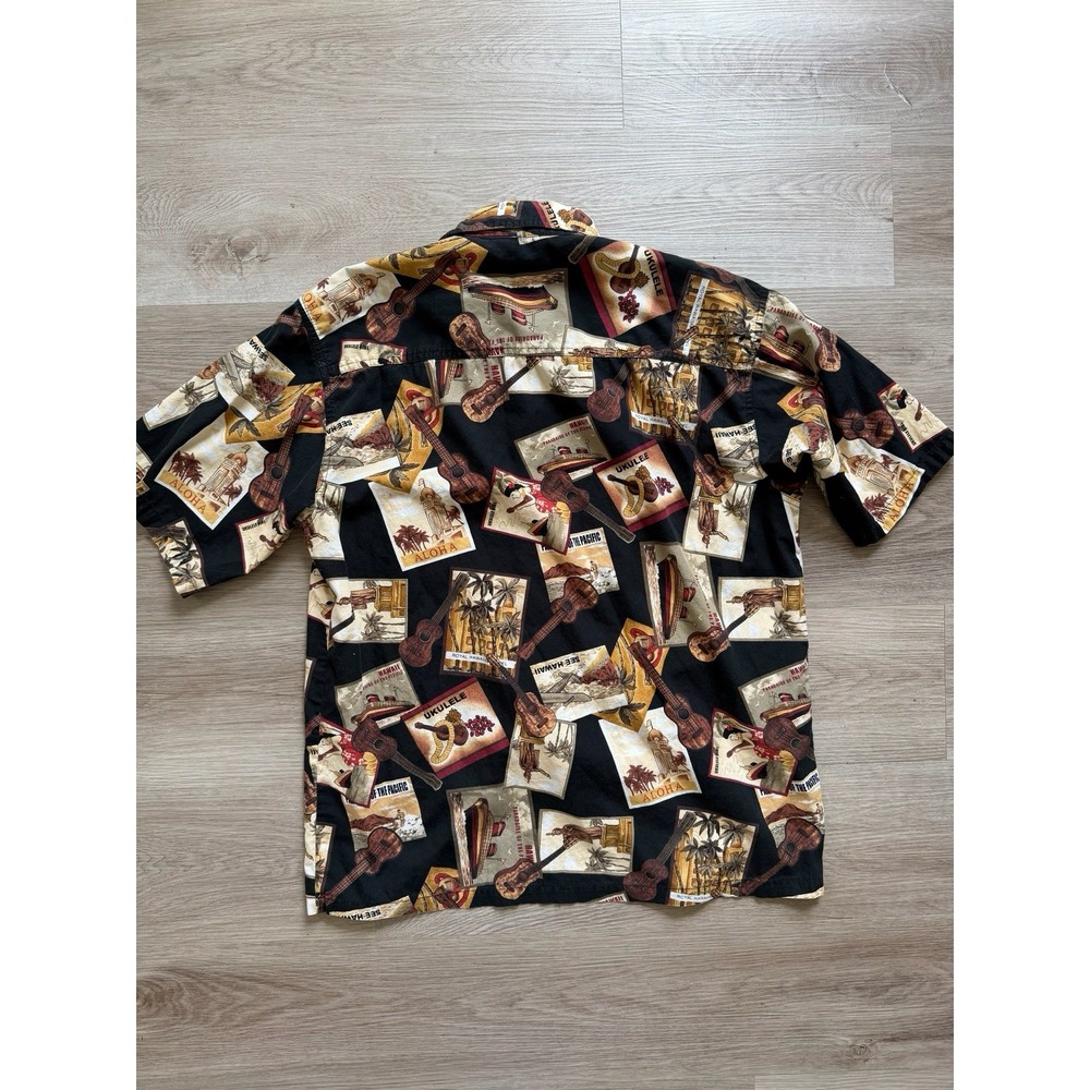 Kane Malia Ukulele Hawaiian Camp Shirt Mens Large Black Print Made in Hawaii L - Picture 7 of 7